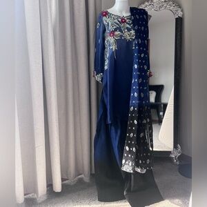 Elegant Blue and Black Embroidered Dress